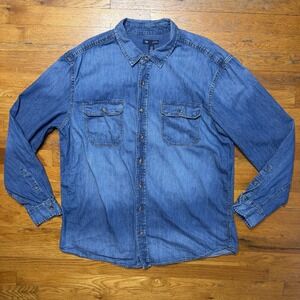 Gap Chambray Denim Work Shirt Men's Size XXL Blue Utility‎ Pockets Button Up